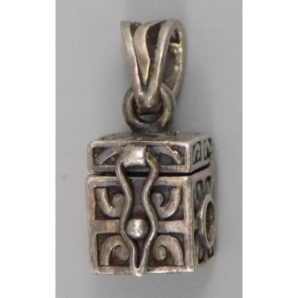 Small Sterling Box Charm Pendant Opens Latch 3/8 Inch Tall 3.85 Gms IBB 925